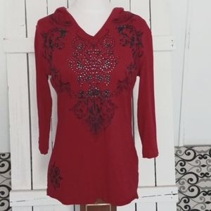 104 Seven7 Red Hooded Pullover Sz S